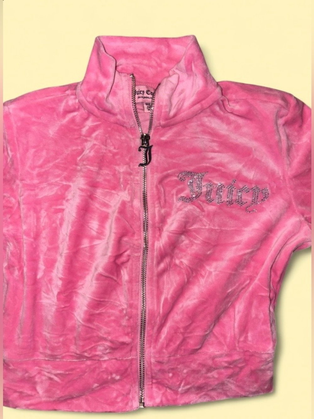 Juicy Couture Pink Velour Rhinestone Zip Up Cropped Jacket - Size XS - Picture 3 of 6